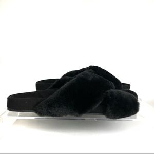 Birdies The Robin Black Faux Fur Slipper Sandal Slides Sz 6.5